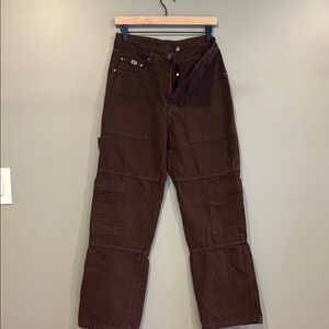 Brown Cargo Jeans with Sturdy Construction and Classic Design